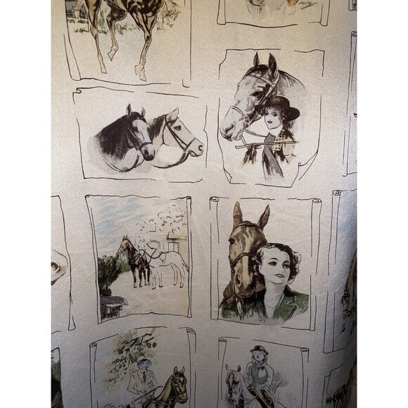 Vintage Ishyu Shirt Womens 12 Cream Silk Equestrian Horse Print Button Front 90s - Picture 8 of 15